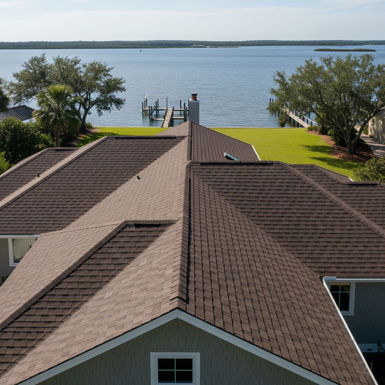 A perfect architectural shingle roof on a modern suburban home in Pace, FL.