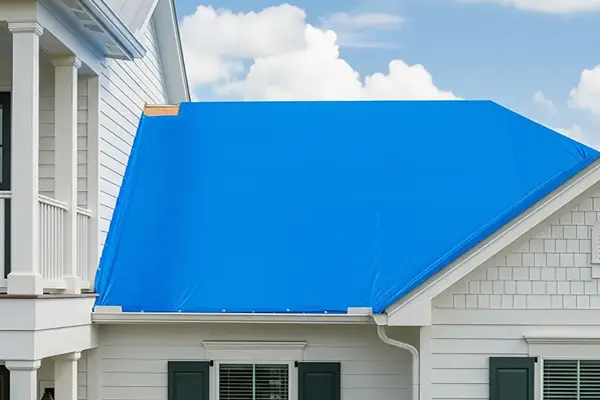 Hart Roofing emergency structural tarping and wind damage assessment after a severe storm